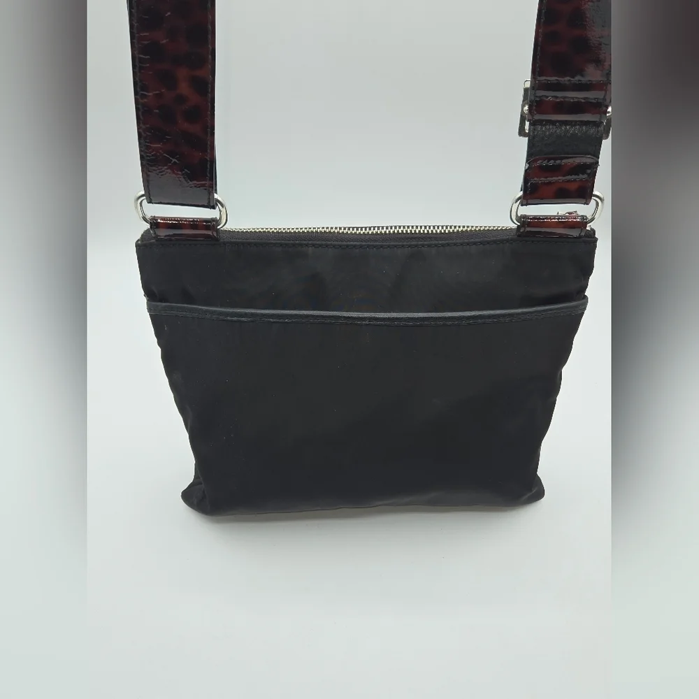 BRIGHTON Nylon Crossbody Black Bag Tortoise Shell Print Strap